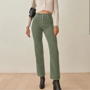 Reformation Cynthia Button Fly High Rise Straight Corduroy Pants